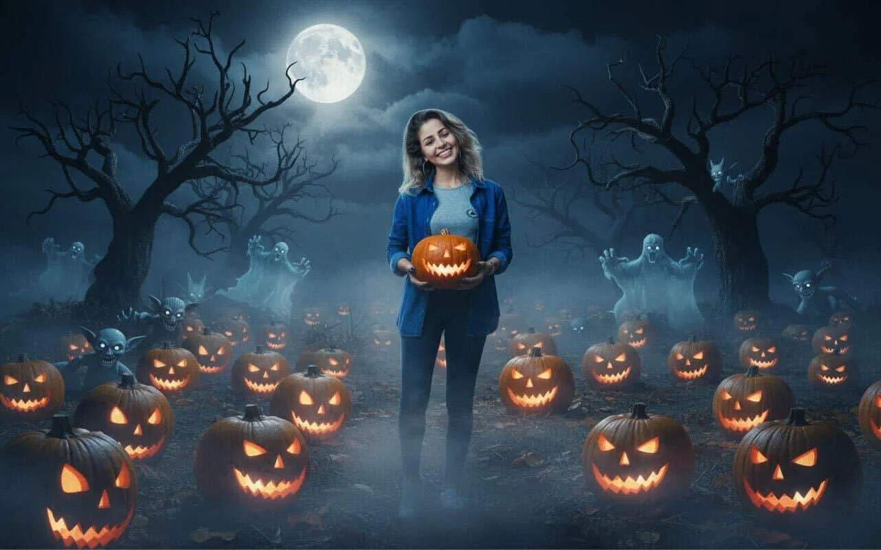 Halloween pumpkin patch AI scene transformation