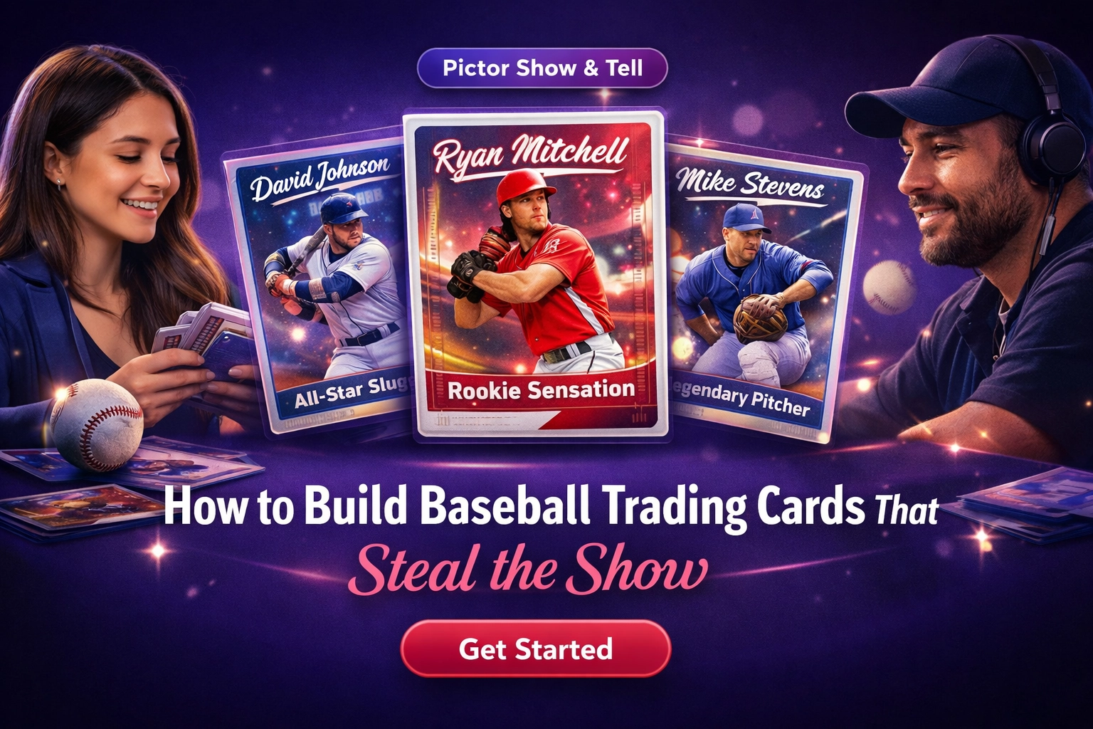 Baseball trading cards created with Pictor AI photo booth software at PBX10