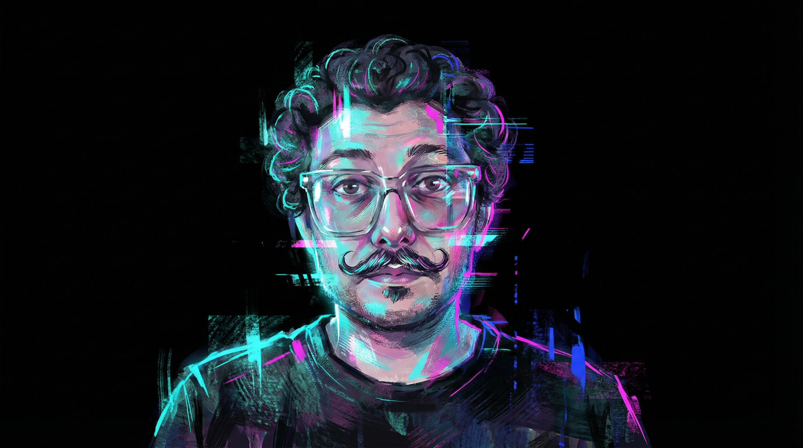 Cyberpunk glitch art portrait created with AI photo booth