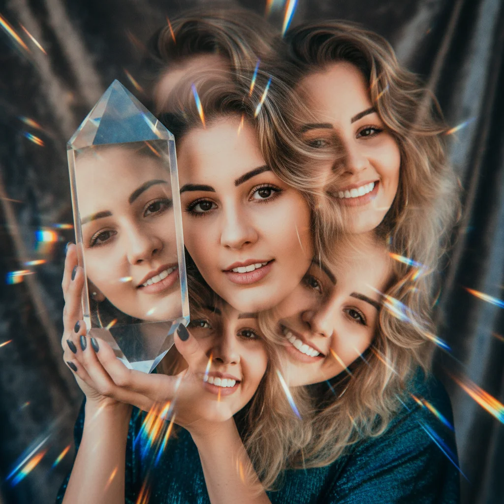 Crystal prism portrait with light effects