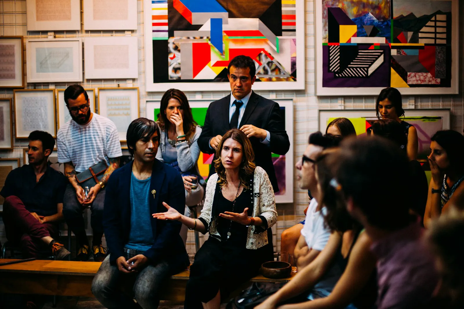 Attendees networking at a trade show