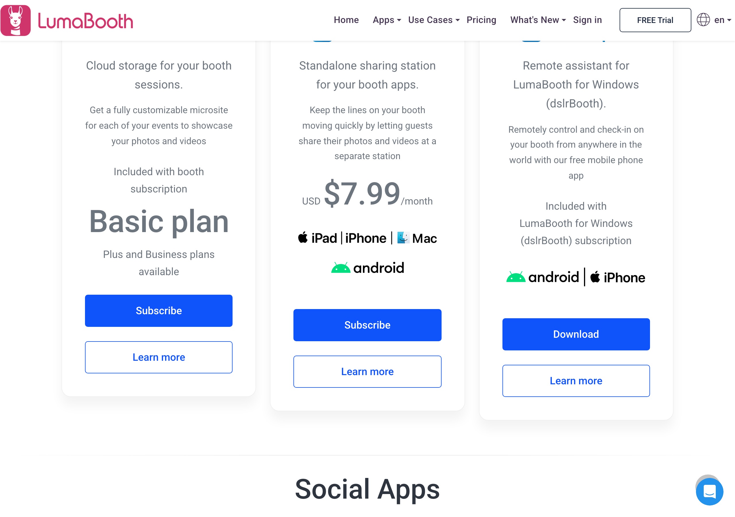 Pictor vs LumaBooth: An Honest Comparison for Photo Booth Operators 4 LumaBooth pricing page companion apps on 2026-09-16: fotoShare Cloud basic included with booth subscription, LumaShare $7.99 per month, Booth CoPilot free