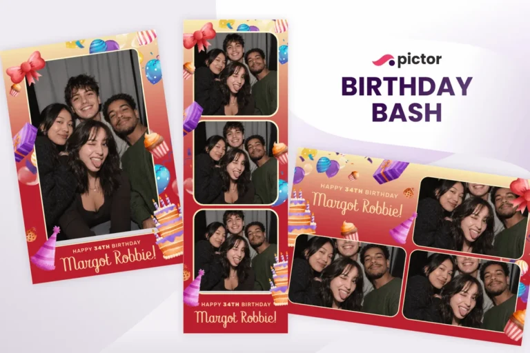 Birthday Bash photo booth template: print layouts and strip from the Pictor Marketplace