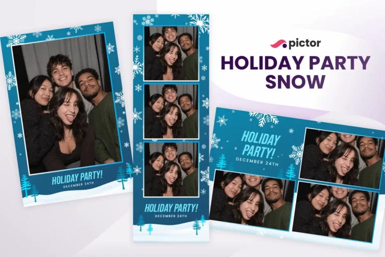 Holiday Party Snow photo booth template: print layouts and strip from the Pictor Marketplace