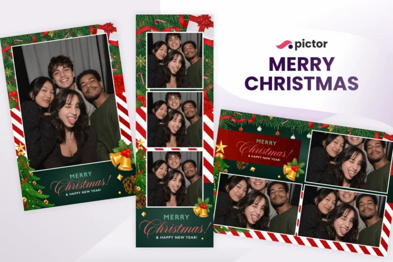 Merry Christmas photo booth template: print layouts and strip from the Pictor Marketplace