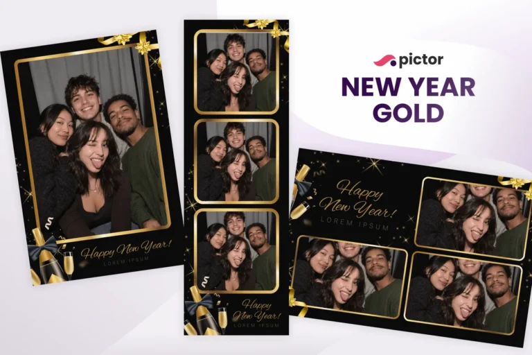 New Year Gold photo booth template: print layouts and strip from the Pictor Marketplace