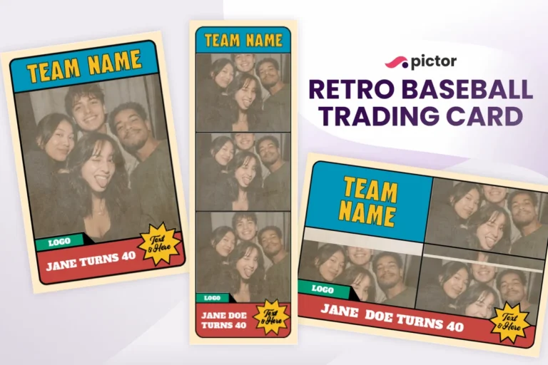 Retro Baseball Trading Card photo booth template: print layouts and strip from the Pictor Marketplace