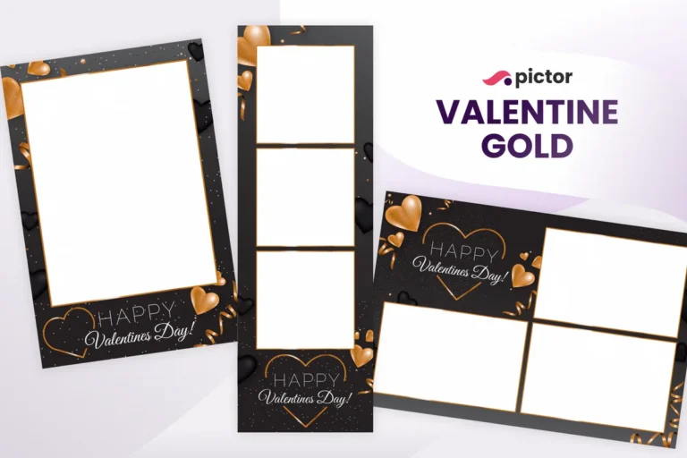 Valentine Gold photo booth template: print layouts and strip from the Pictor Marketplace